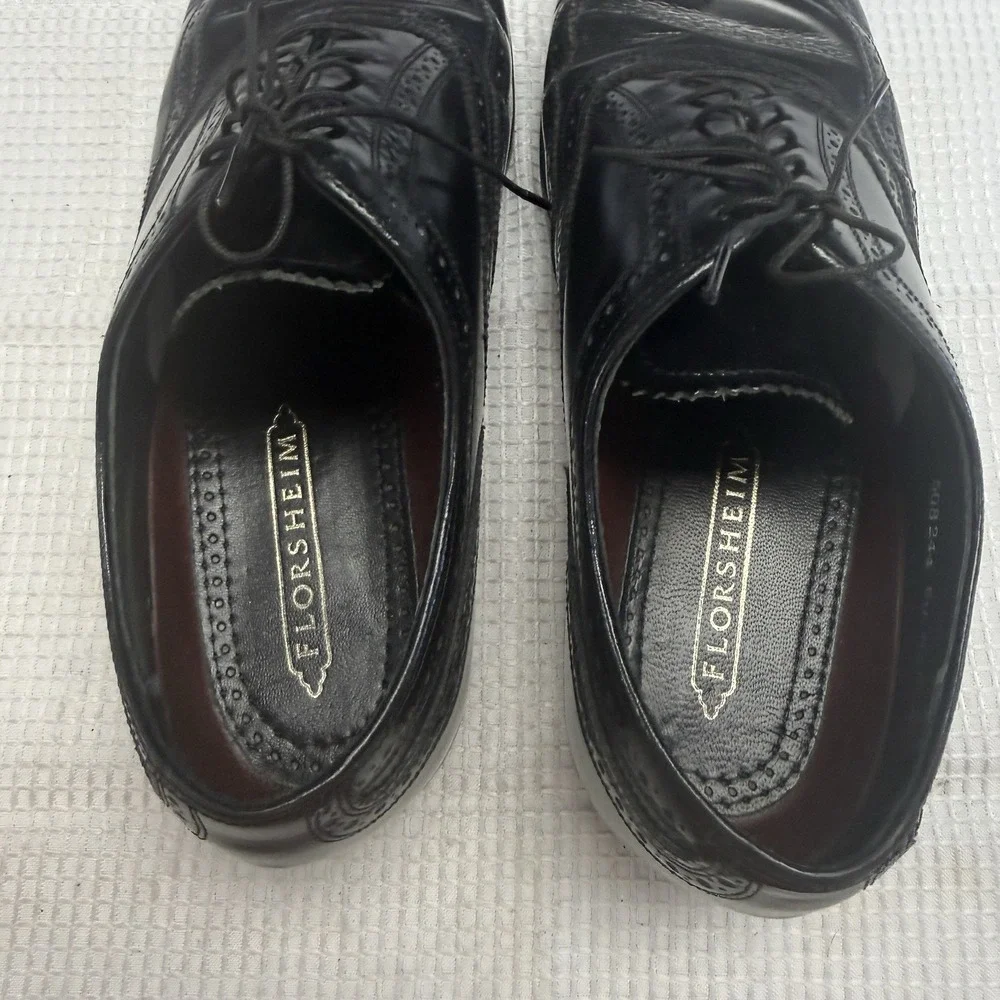 Florsheim Wingtip Oxford Black Leather Dress Shoes Mens Size 9.5 3E (Extra Wide)